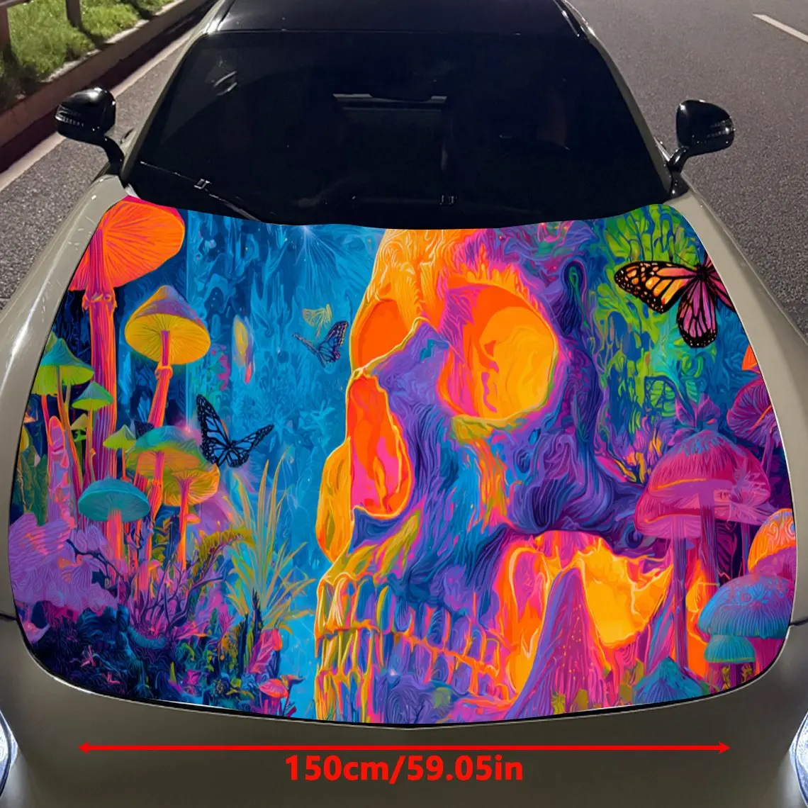 Intense Neon Abstract Car Hood Stickers - Self-Adhesive, Waterproof and Durable Vinyl Wrap, Decorate And Protect Your Car, Fit F