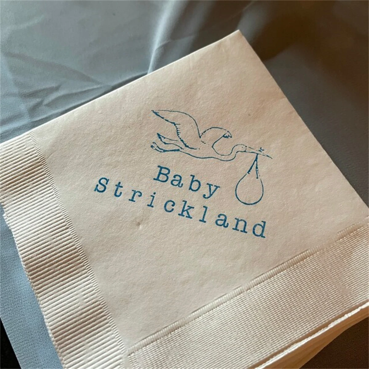 50Pcs Personalized Stork Baby Shower Napkins, Baby Sprinkle Girl or Boy Gender Neutral Napkins in Navy ink Custom Cocktail Napki