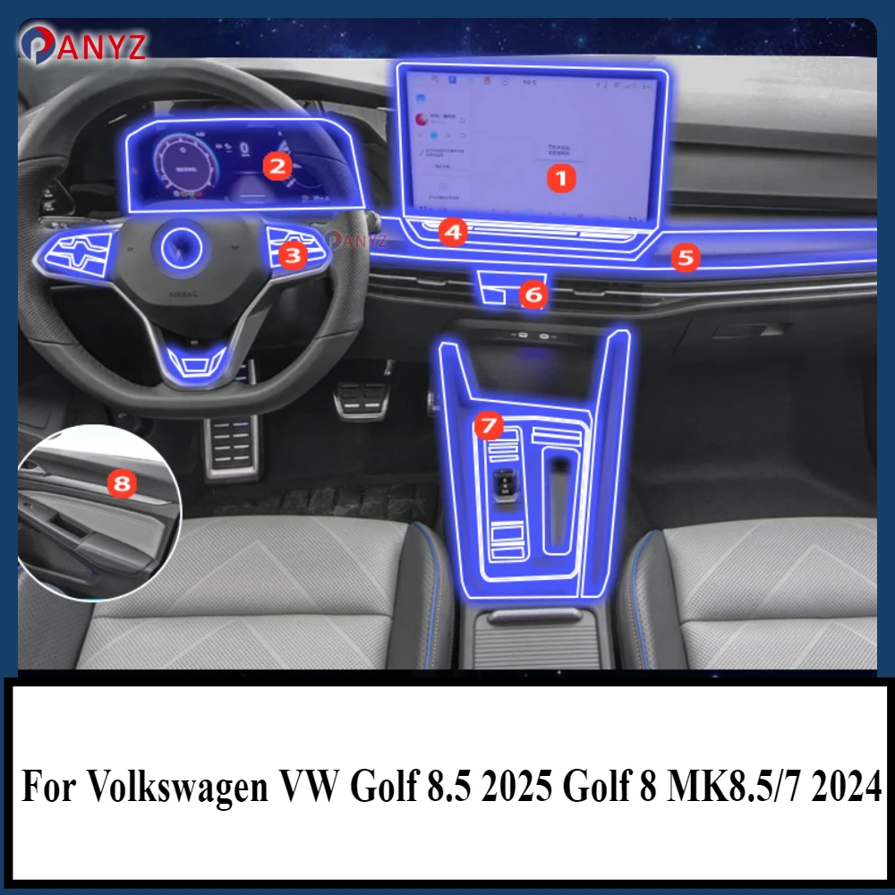 For VW Golf 8.5 2025 Golf 8 MK8.5/7 2024 Accessories Interior Film Transparent TPU Gear Panel GPS Center Console PPF Protection