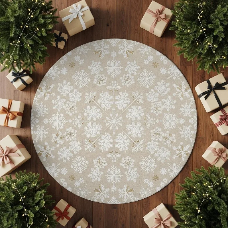 3D Winter Illusion Round Rug – Snowy Cabin Holiday Carpet for Cozy Living Room Festive Floor Decor