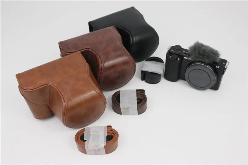 PU Leather Case Camera Bag Full Body Protector for Sony ZV-E10 ZVE10 Mirrorless Camera Shell Protective Cover With Shoulder Belt