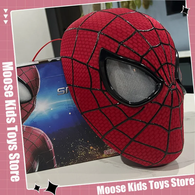 2024 New 1:1 Miles Spiderman Wearable Helmet Miles Anime Figures Blink Eyes With LED Light Spider Man Rc Mask Toys Gift For Kids