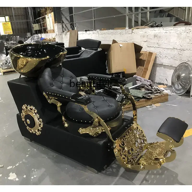 

yj9 Lettino per shampoo semi-riclinabile seduto da barbiere retrò, lettino a filo per parrucchiere in ceramica di fascia alta