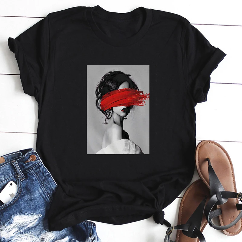 Harajuku Short Sleeve Tops Tees Summer Nordic Vintage Art T Shirt Women Fashion Lovely Personality Tshirt Female Punk Clothes