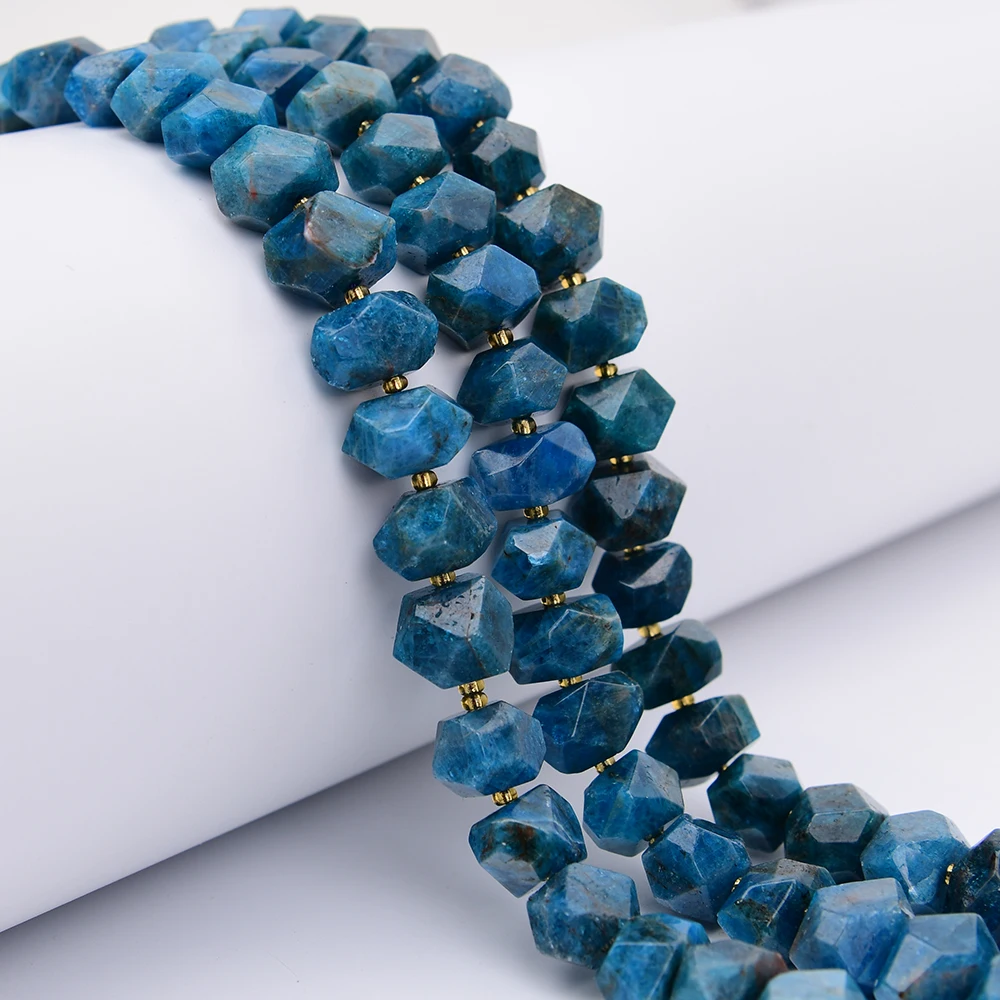 APDGG 11x15mm Natural Blue Apatite Stone Hand Cutting Rectangle Nugget Loose Space Beads 15'' Strand Jewelry DIY