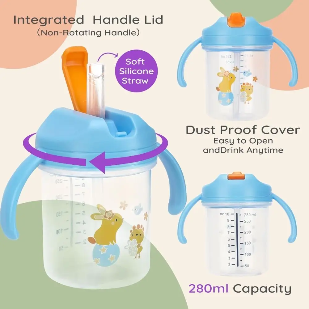 New with Straw Cup 280ml Food-grade PP Straw Cup Spill-Proof Water Bottles