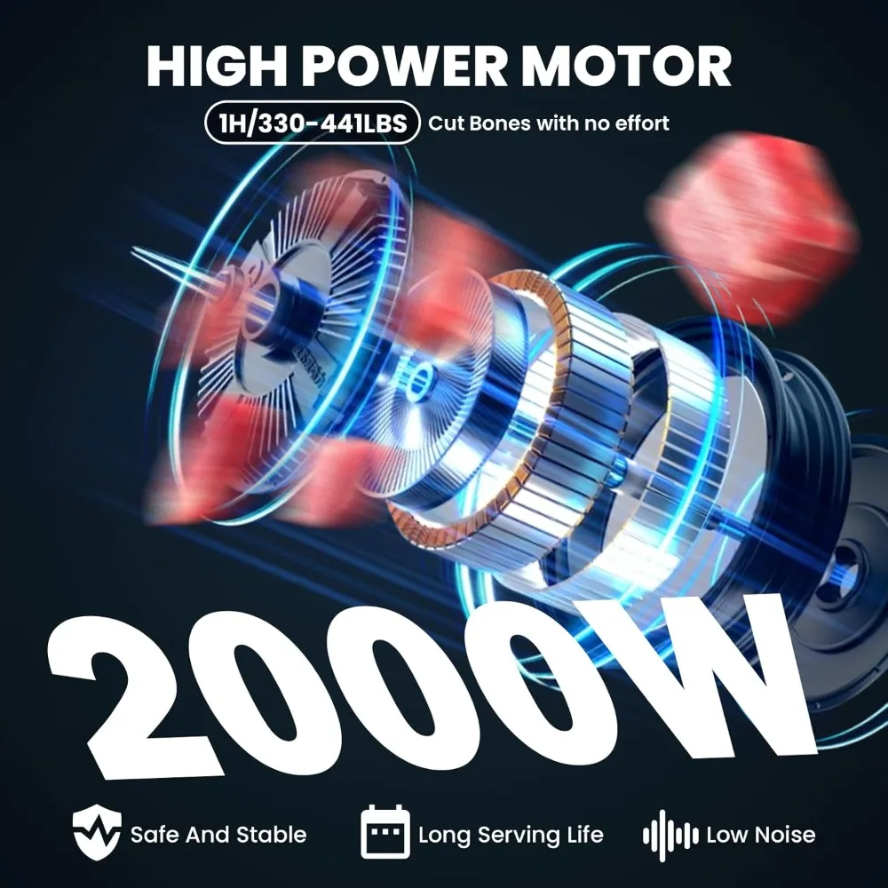 Serra de fita comercial de carne vertical de aço inoxidável com eficiência energética de 2.000 W com 8 lâminas extras para corte de osso