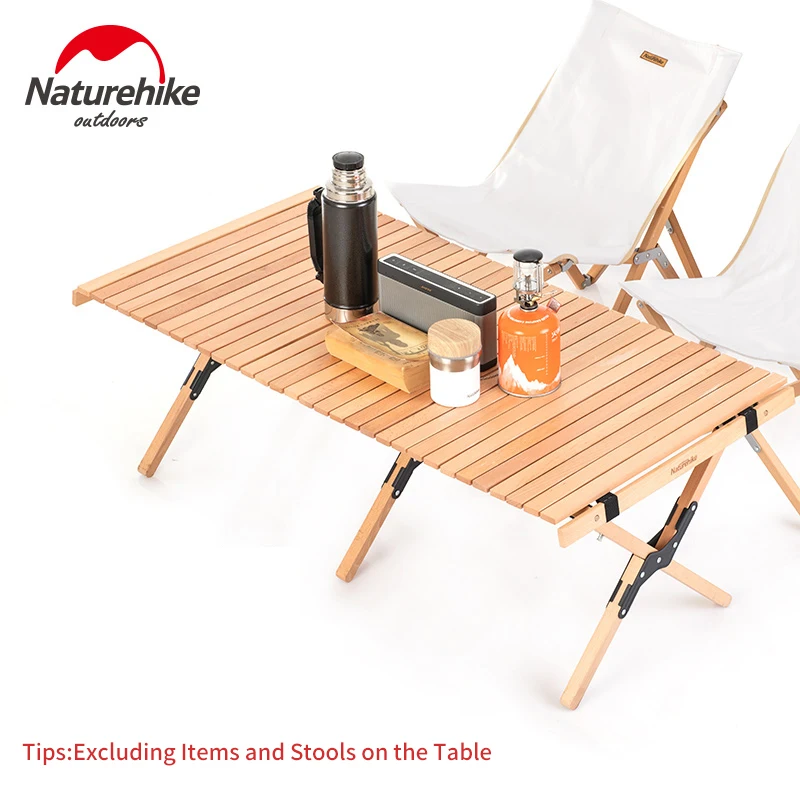 Naturehike Camping Egg Roll Table Outdoor Folding Wooden Table Barbecue Picnic Hiking Beech Travel Wood Desktop Bearing 30kg