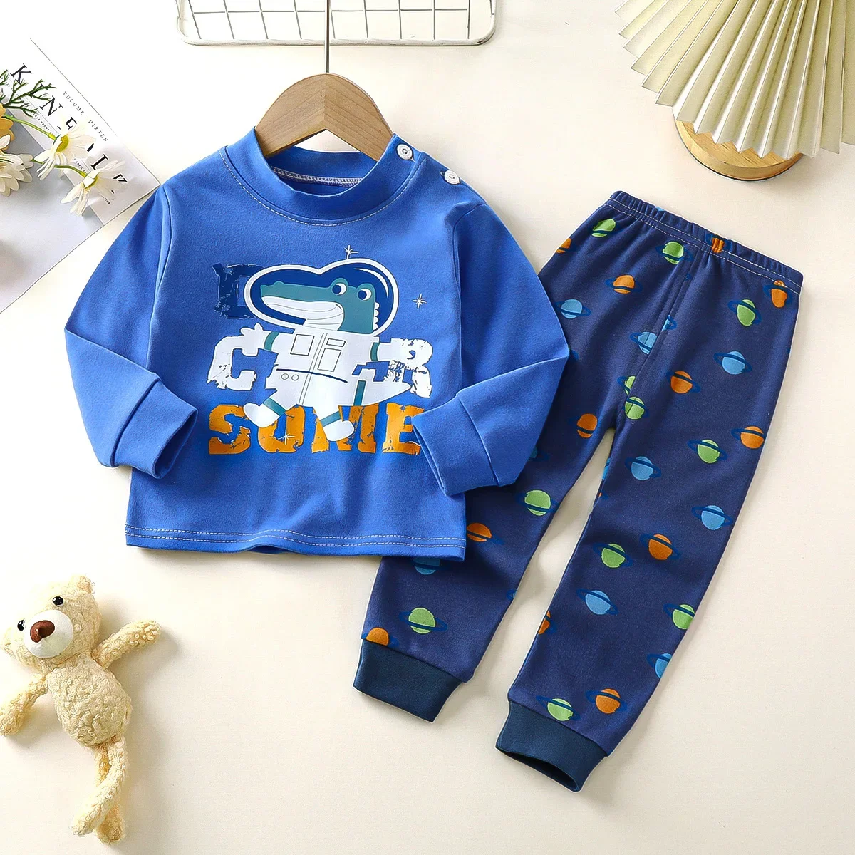 New Baby Boys Girls Warm Pajamas Newborn Cartoon T-Shirt Tops with Pants Toddler Autumn Underwear Sleepwear Kids Clothing Sets