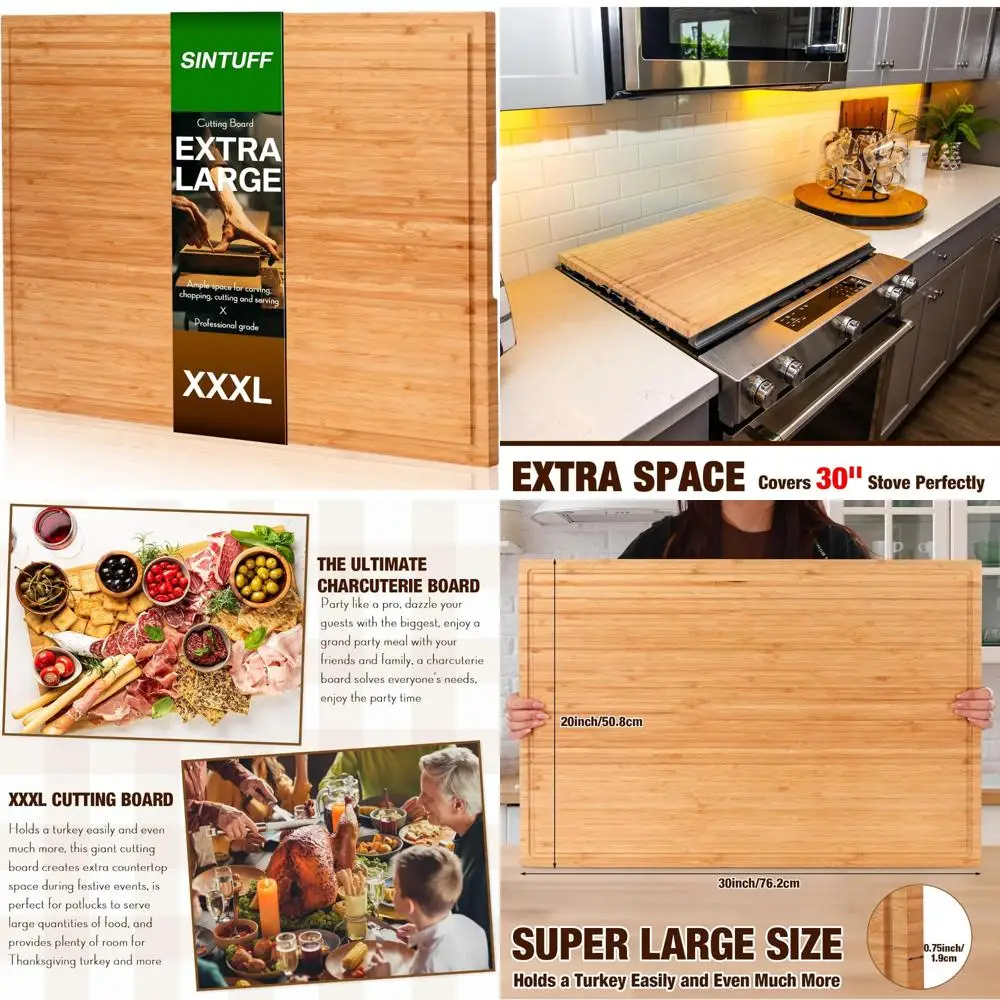 

Extra Large Bamboo Cutting Board with Juice Groove and Handle, Ideal for Stove Top Cover and Over-the-Sink Use, 30 x 20 Inches,