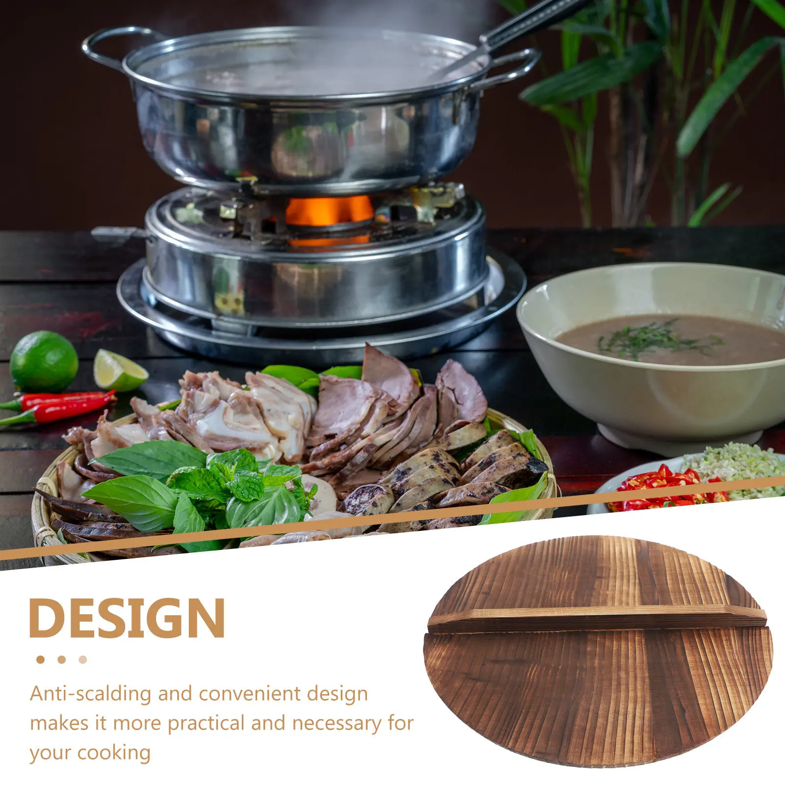

Wood Wok Lid 14 Inch Thick Pot Cover Anti Oil Splashing Protection Cover for Home Kitchen Cooking Vintage Style Reusable Lid