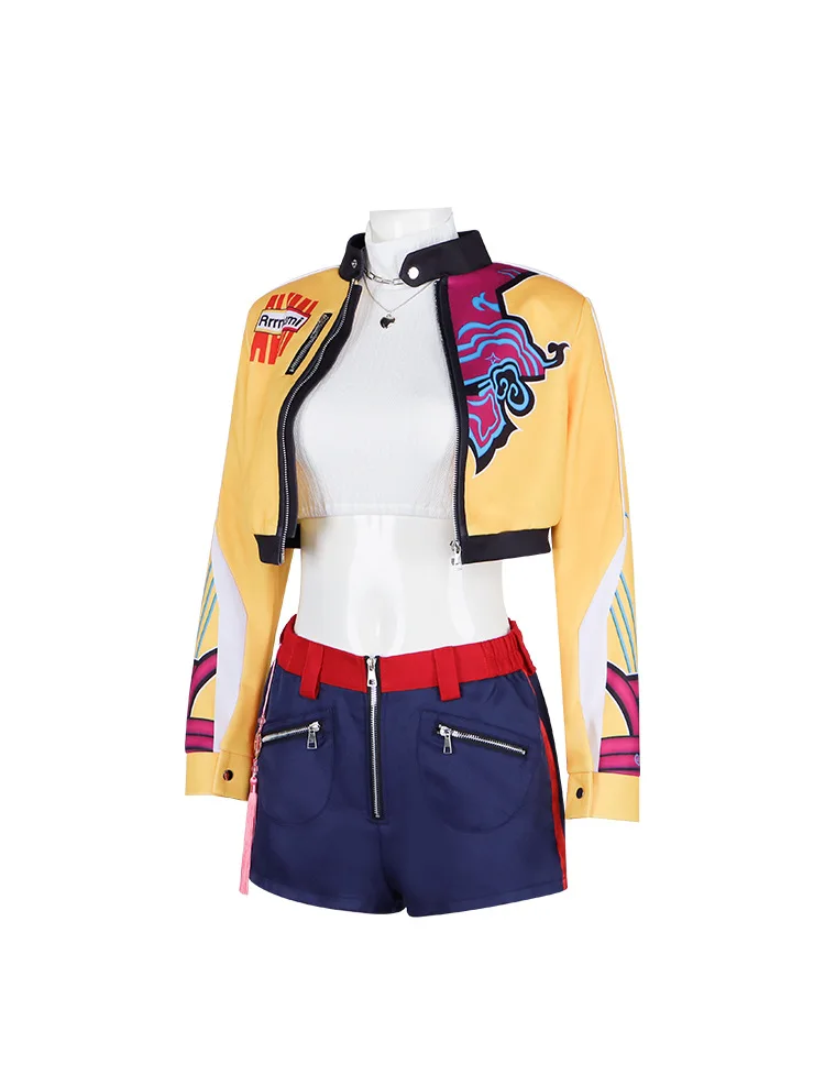 Anime KPop Demon Hunters Cosplay Costume Cartoon Zoey Mira Rumi Fantasy Outfits - Jacket Shorts Necklace Set for Carnival Party