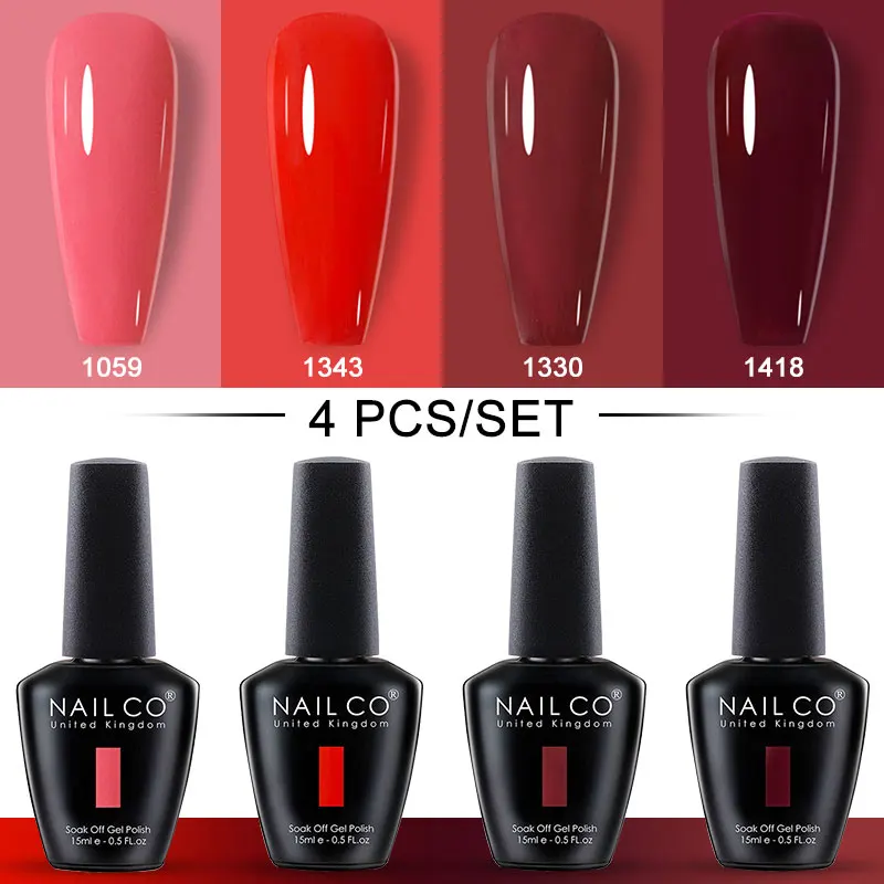 NAILCO Gel-Nagellack-Set, semipermanenter Nagellack, 4 Stück/Lot, Hybrid-Lacke, Top-Basis, Mantel, Nägel, Kunst-Set, Soak Off UV-Lampen-Serie