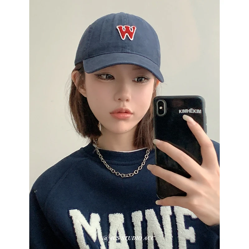 Cotton Baseball Cap for Women Spring and Summer W Letter Korean Style Couple Casual Peaked Cap Men All-Matching