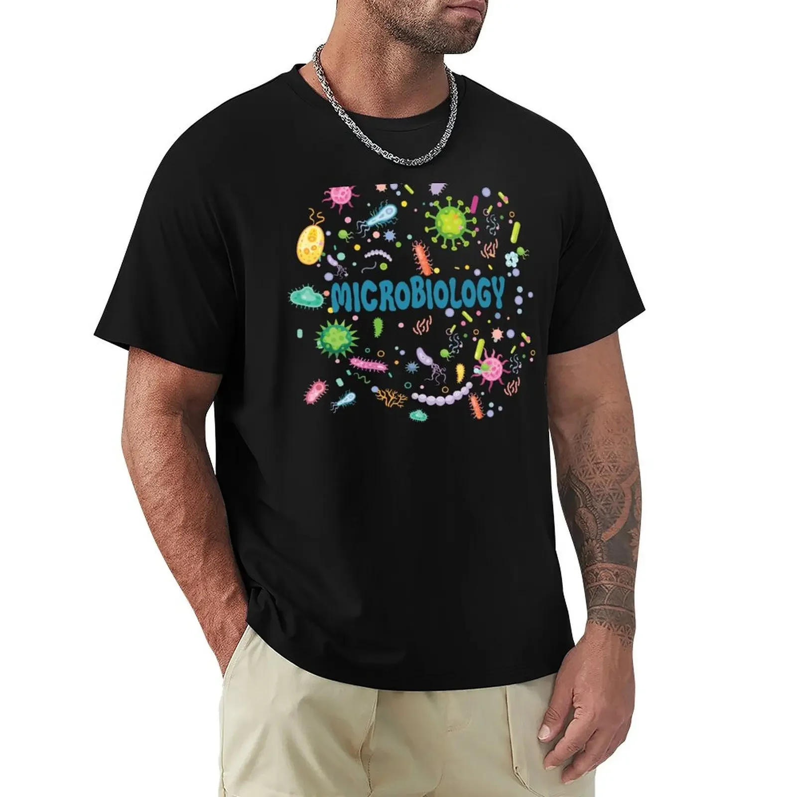 Microbes underthe microscope inclinical microbiology, T-Shirt vintage anime shirt street wear Men's clothing