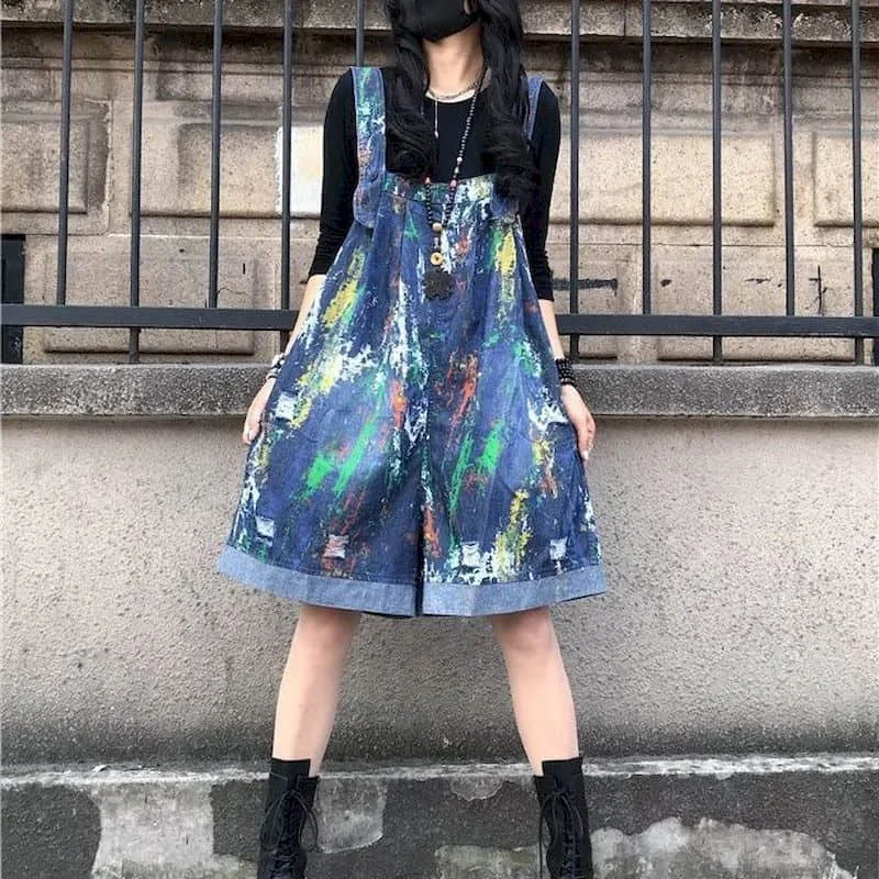 

Denim Jumpsuit Women Oversized Loose Shorts Casual One Piece Outfit Women Playsuits Overall for Women Five-point Wide Leg Pants