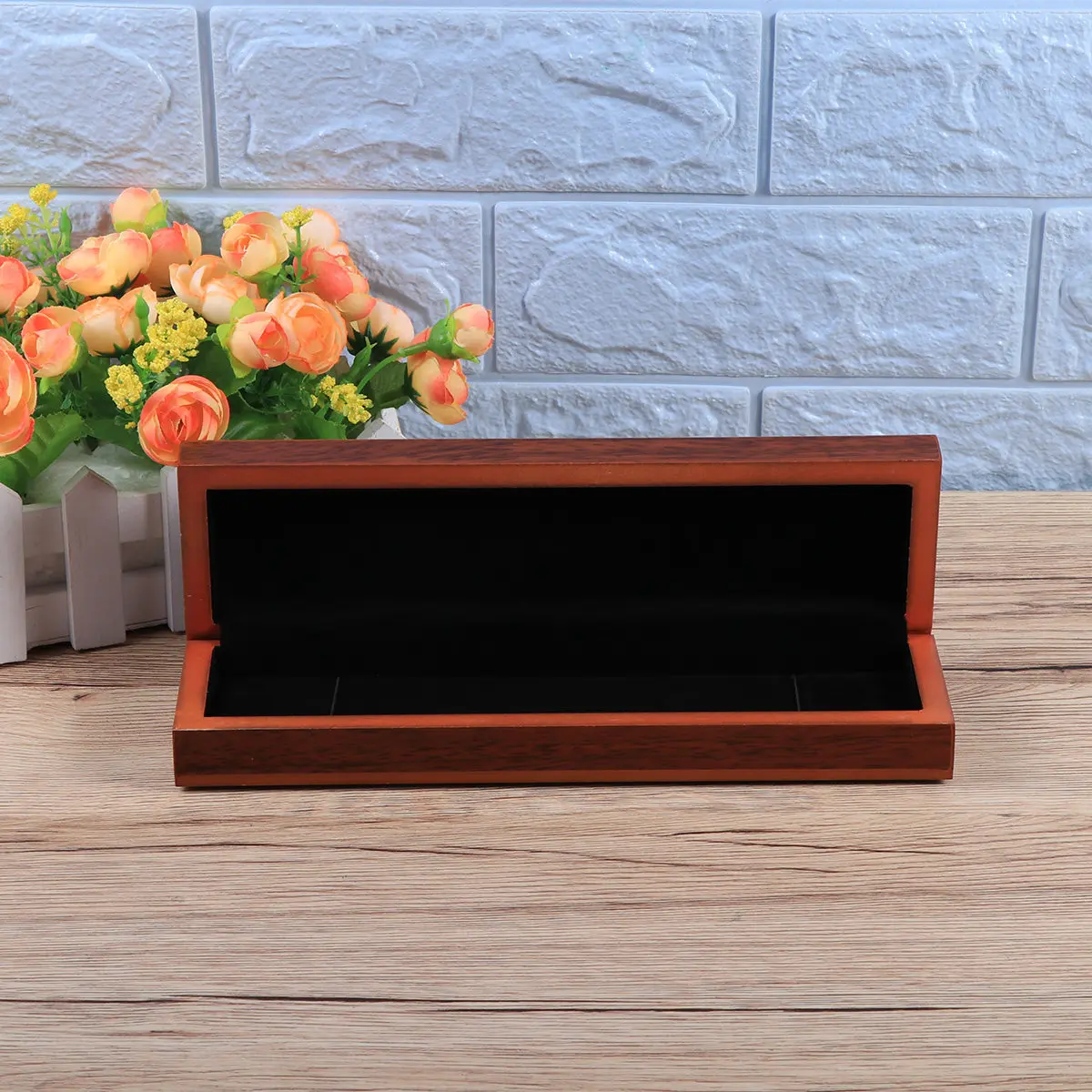 

Necklace Box Wooden Rectangular Storage Organizer Natural Carved Pattern for Bracelet Watch Pendant Brooch Hair Clip Gift Case