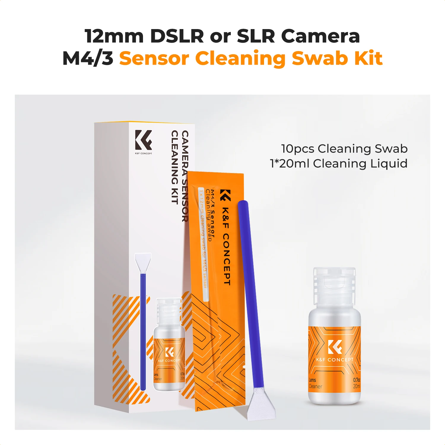 K&F CONCEPT 12mm Micro Four-Thirds 4/3 Sensor Cleaning Swab *10&20ml Liquid Sensor Cleaner Kit For M4/3 Olympus Panasonic Camera