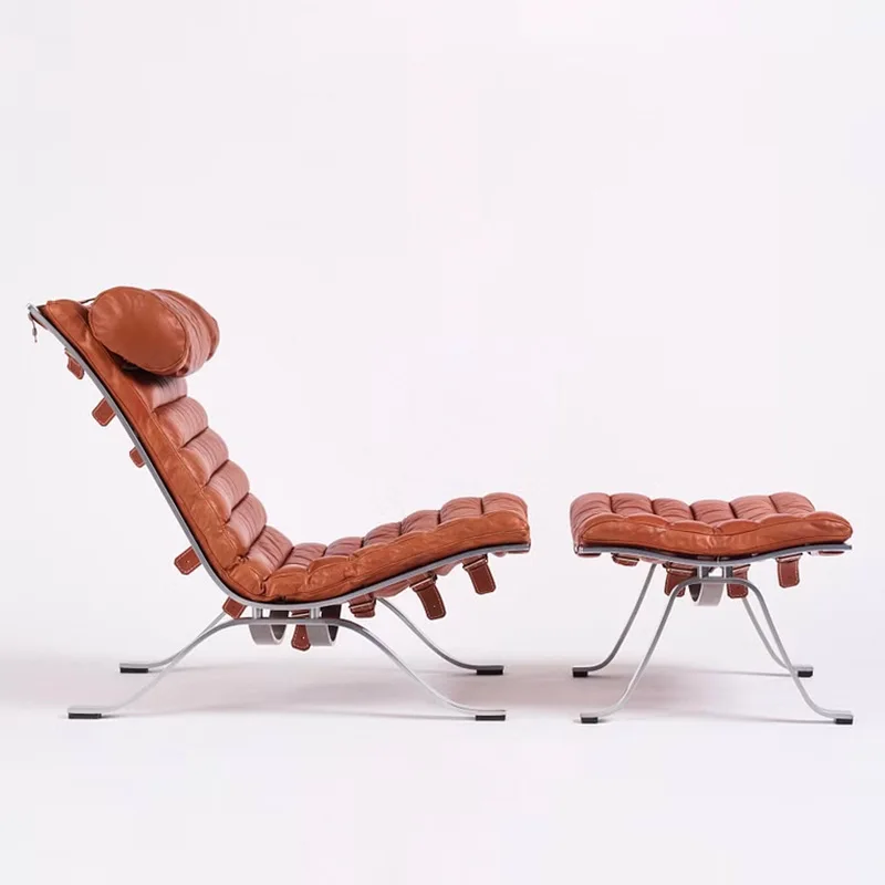 Leather Leisure Chair Light Luxury Simple Medieval Backrest Chair Stainless Steel Chair