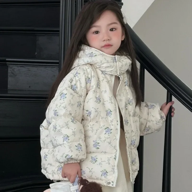 Girls Winter Down Jacket for Children Hooded Baby Fashion Duck Down Outerwear Windproof Coat Baby Warm Floral Thicken Snowsuits