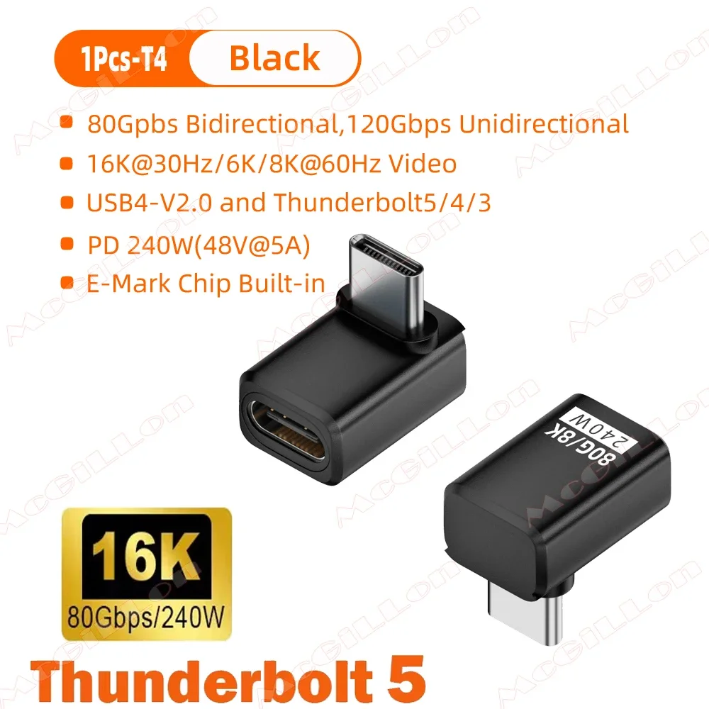 USB4 V2 90-Grad-Typ-C-Winkeladapter 80 Gbit/s Thunderbolt 5 4 3 Winkeladapter 240 W USB-C-Kabelstecker 40 Gbit/s für MacBook Air