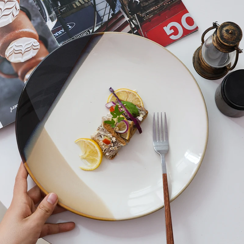 

UHome Cerc Steak Pasta Plate Restaurant Sle Dinnerware adient Color Bloggers Edition round ape Handmade Deep Plate