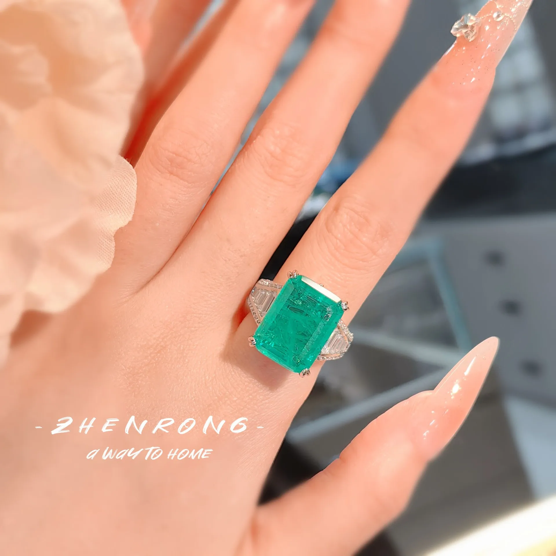Foydjew Luxury Retro Large Carat Paraiba Green Tourmaline Rings Simple Cold Style Women\'s Finger Accessories