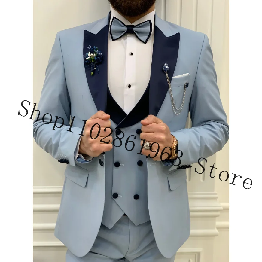 Traje de 3 piezas para hombre, traje Formal de negocios para novio, esmoquin de boda, chaqueta, chaleco, pantalones, conjunto de traje de boda