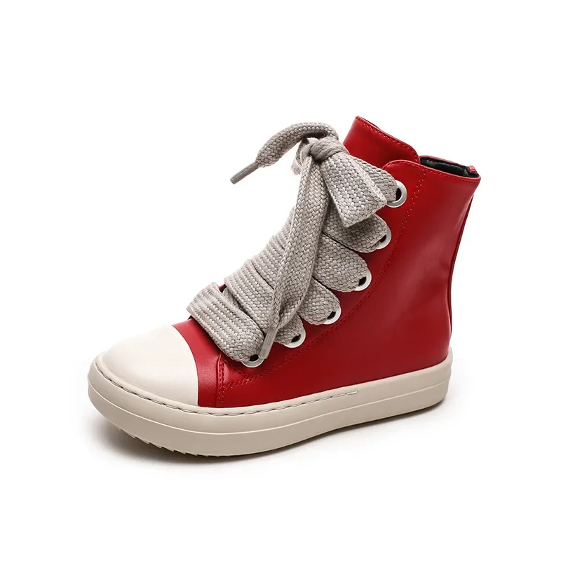 Scarpe di tela in pelle alte per ragazze 2023 Sneaker Casual per bambini per ragazzi donne Sneakers alte con suola spessa taglia usa 10C-5Y