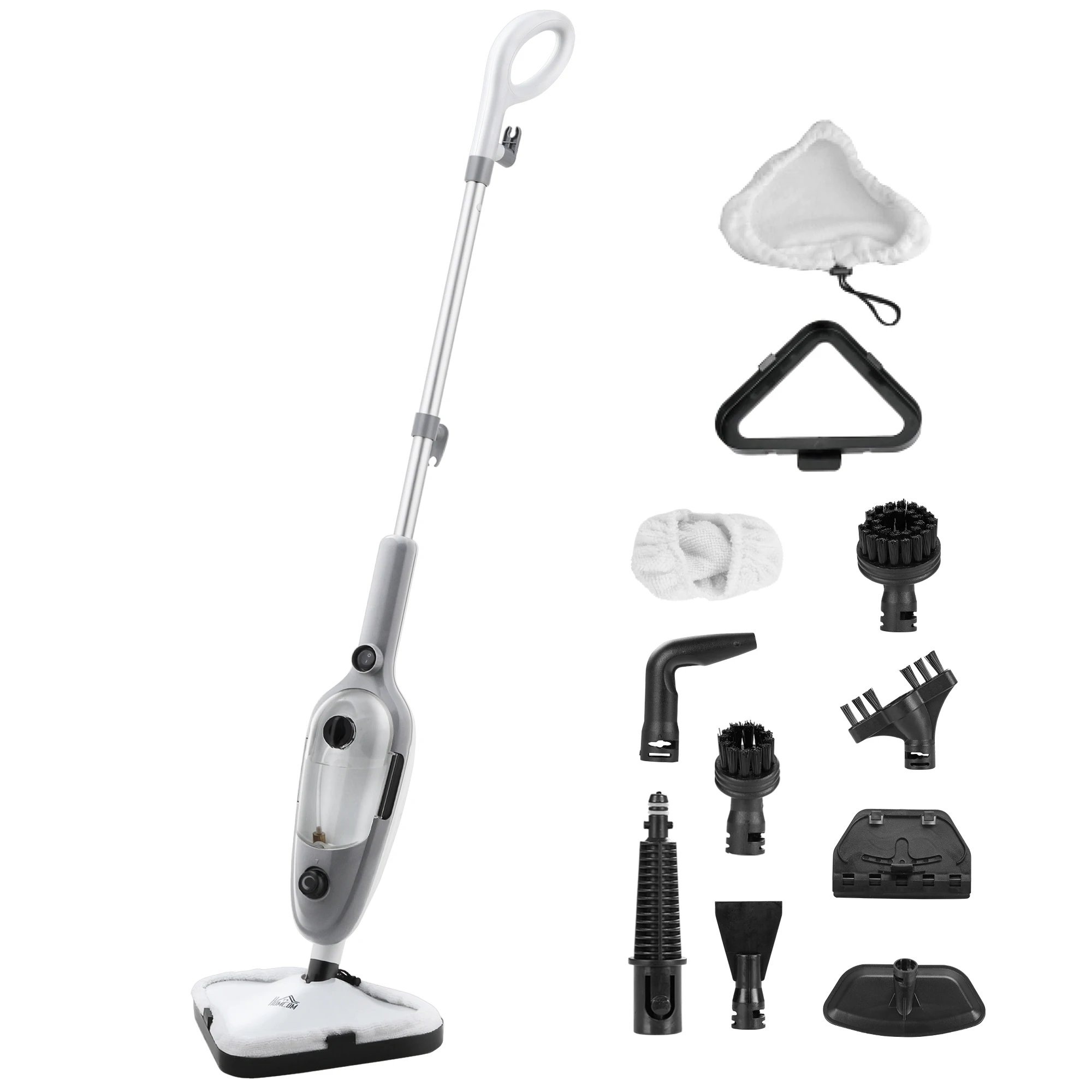 HOMCOM 1300W steam mop multifunctional steam cleaner with 450 ml tank and 11 accessories included heating in 25-30 seconds 28x21x112 cm gray and white