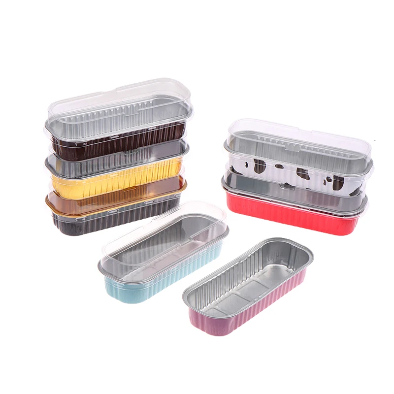 10Pcs Mini Cake Pans Without/ Wiith Lids Aluminum Foil Baking Pans Mini Bread Containers Muffin Tins Loaf Pans Kitchen Tools