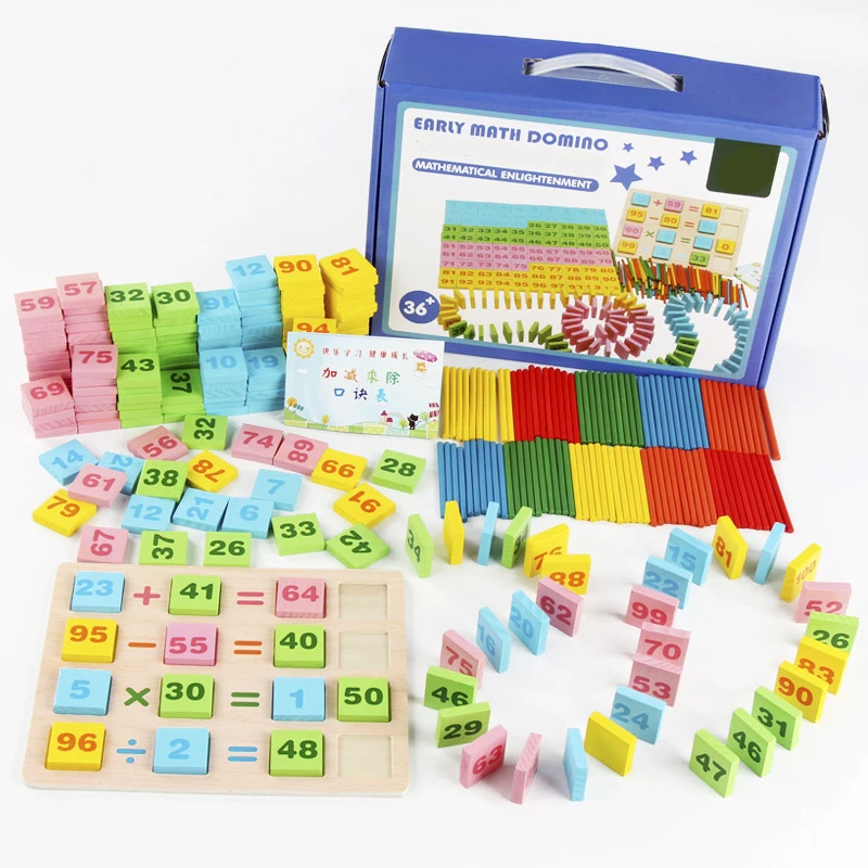 สนุกไม้ดิจิตอลการทำงาน Building Block ของเล่นเด็กปฐมวัยการศึกษาของเล่นเพื่อการศึกษาไม้ Domino คณิตศาสตร์ช่วยสอนของเล่น