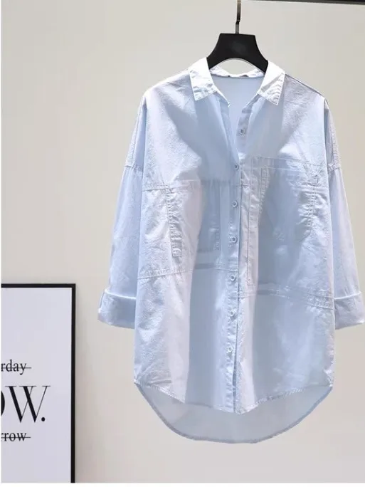 Frauen Casual Baumwolle Lange Sve irt Frühling Herbst Lose Fit Kragen Reine Farbe Vorne ort Ba Lange Sle