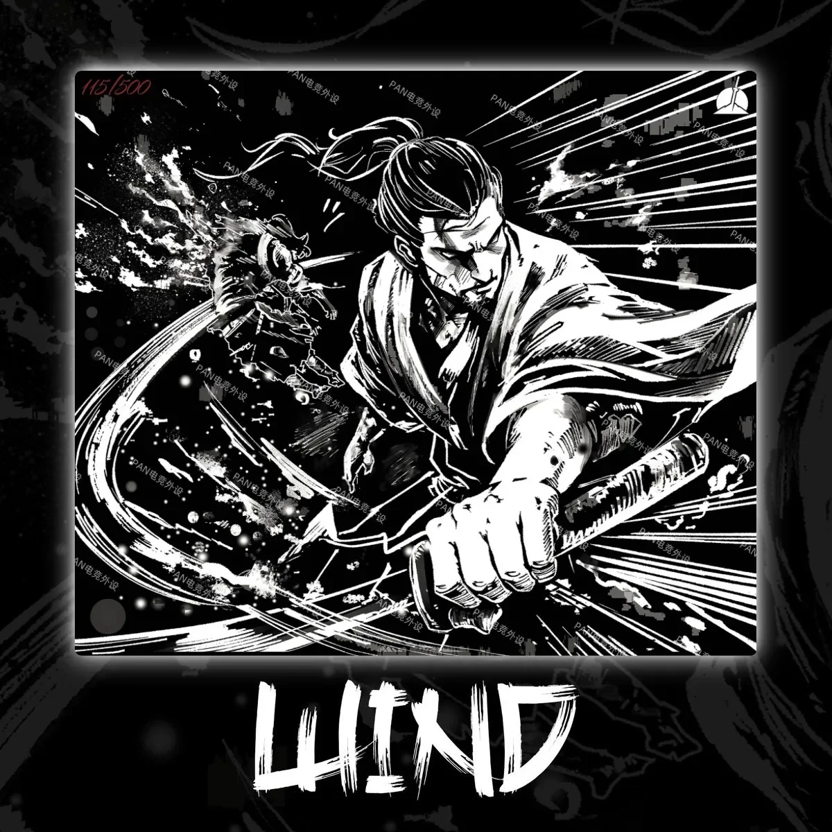 PAN Musashi Wind Tempered Glass Mouse Pad 490x420mm Samurai Gaming Desk Mouse Mat for FPS Esports PC Gamer Accessory
