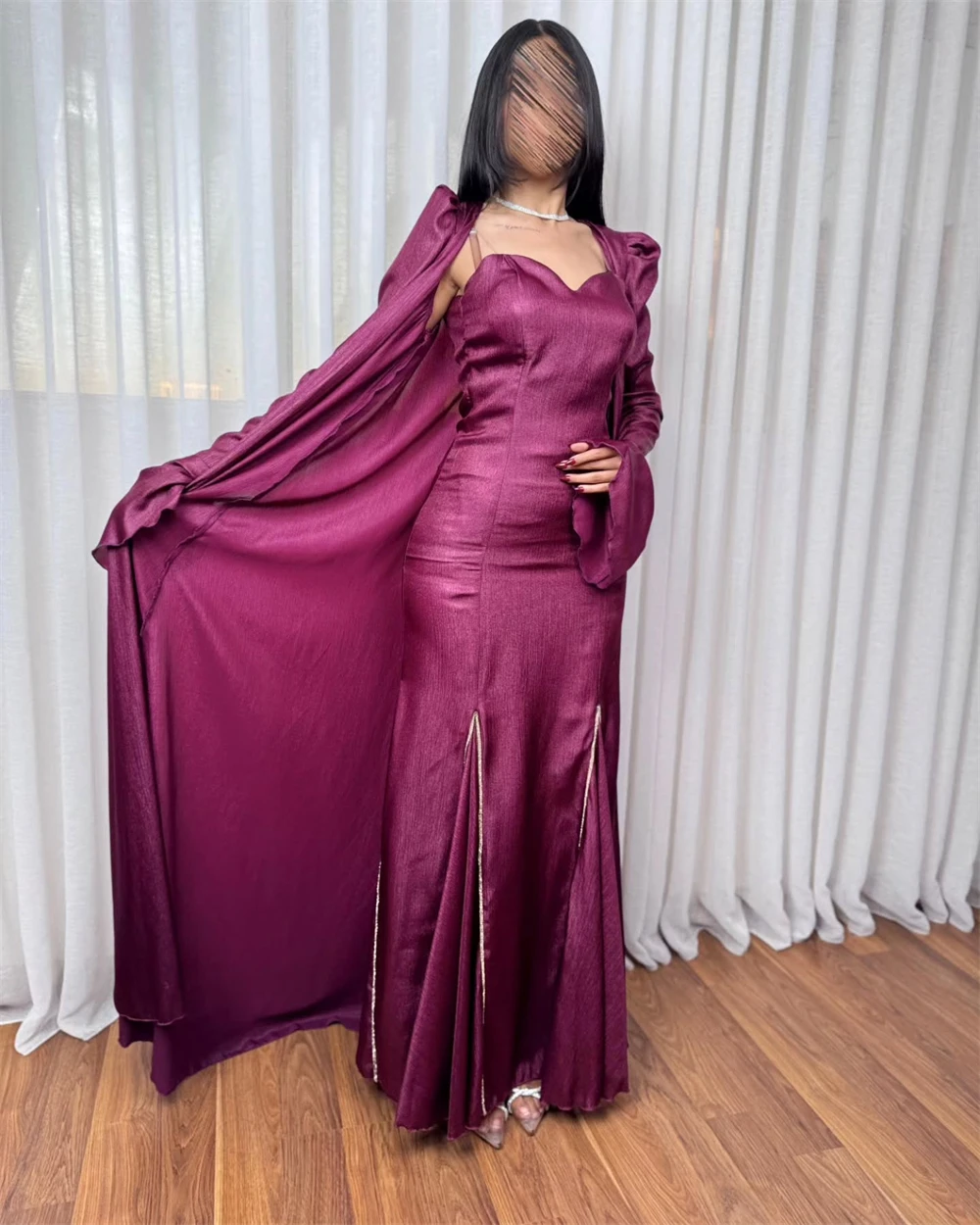 Aangepaste avondjurk Prachtige jersey strapless off-shoulder lange mouwen galajurken rechte vloerlengte feestjurken