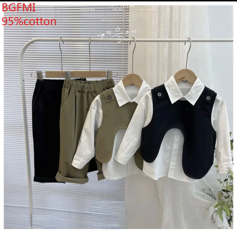 Spring Boys Clothing Set 2024  Casual Vest+ shirt+ Pant 3 PCS Set Kid Children Baby Toddler Boy Korea Blazer Clothes 2-10 Years