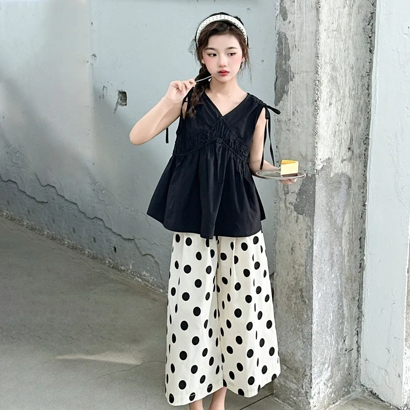 Summer Girls Set 2026 New Sweet Girl Korean Medium and Large Children Shirt Paired with Pants Two-piece Set