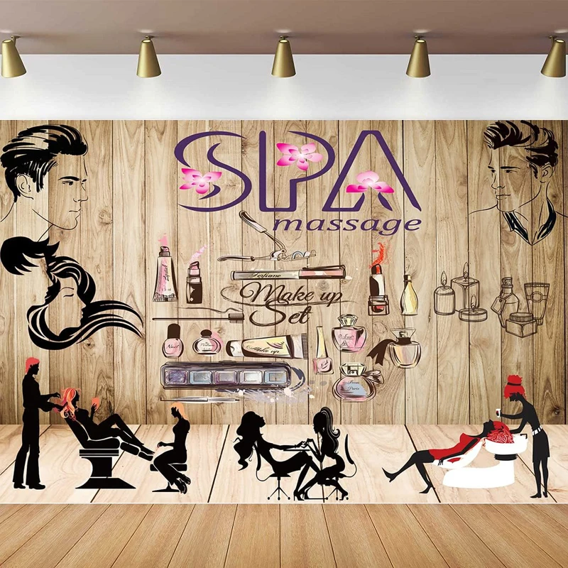

Коричневый деревянный настенный массажный фон для фотосъемки для парикмахерской, набор для макияжа, маникюр, спа, салон красоты, фон для парикмахерской