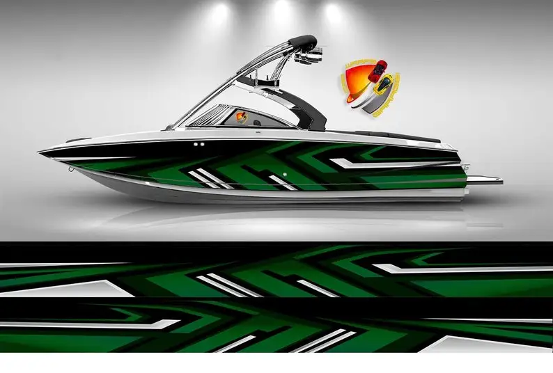 Dark Green and Black Lines Modern Graphic Vinyl Boat Wrap Fishing Bass Pontoon Decal Sportsman Console Bowriders Deck Boat Water