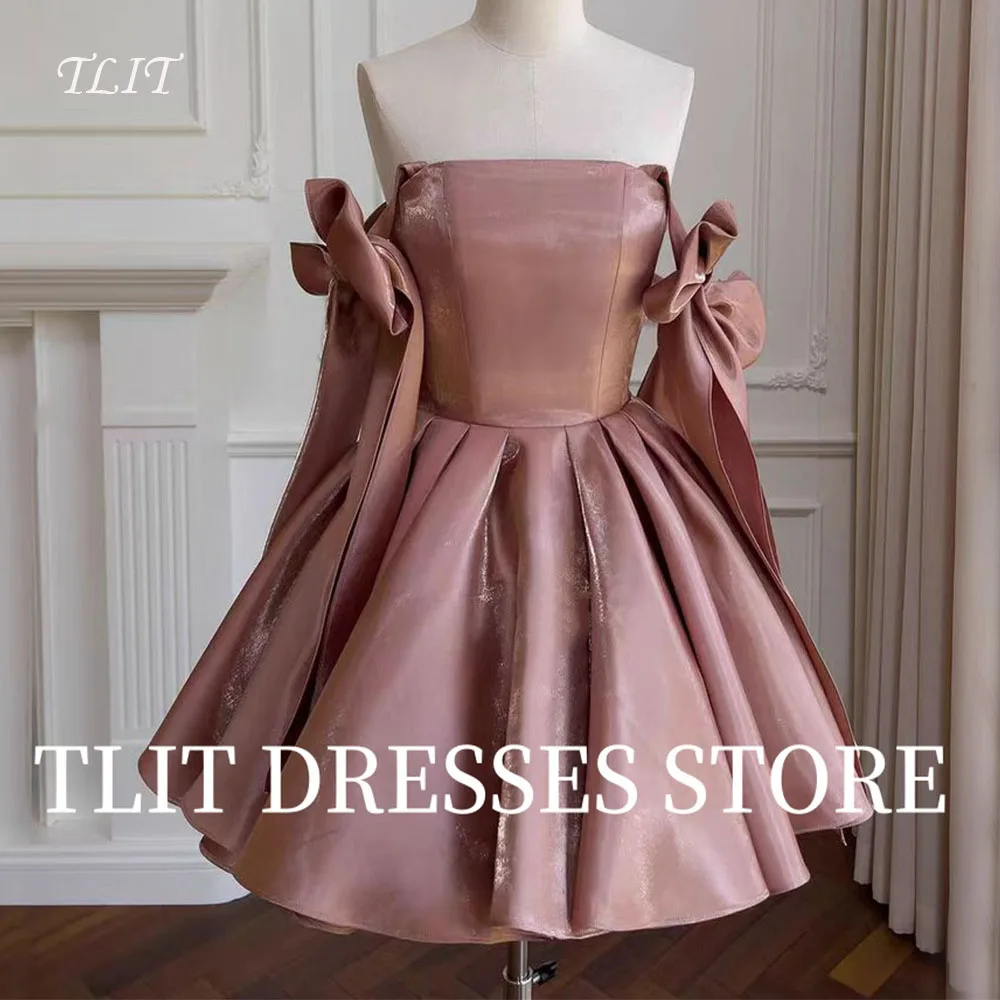 

TLIT Sexy Silk Satin Short Evening Party Dresses Arabic Women Cocktail Dresses Spaghetti Strap Bow Customized Robe de soiree