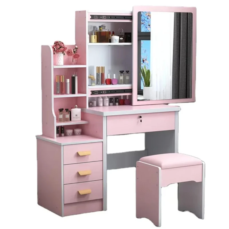 

Modern wooden vanity mirror dresser MDF furniture set with led lights, suitable for girls' bedrooms for home and hotel use