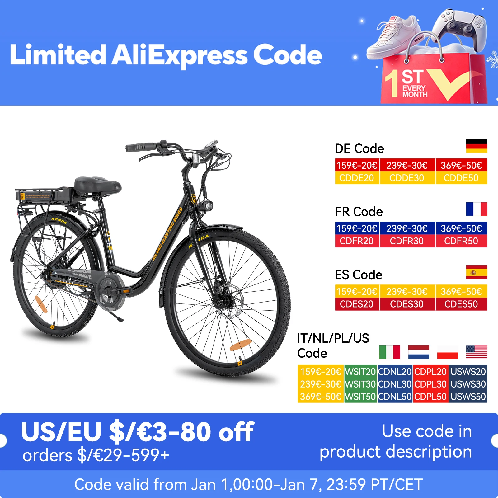 HILAND Adult Electric Bike, 26 Inch 250W Men Women E-Bike with Throttle, Removable Battery, LCD Display, 20 MPH Electric Bike