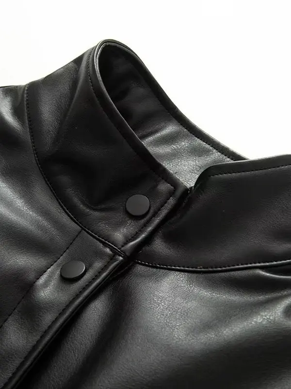 Damen Amerikanischer Retro-Stil Verdickte Baumwolljacke mit Reißverschluss Stehkragen Ledermantel Herbst Winter Oberbekleidung