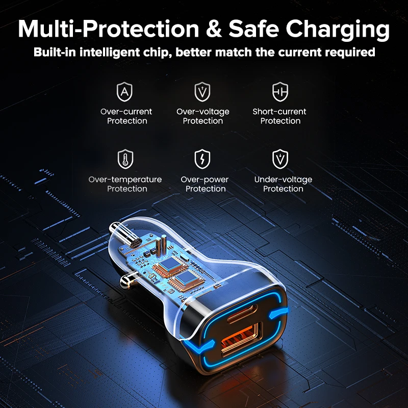 QOOVI 42.5 واط شاحن سيارة PD USB نوع C شحن سريع آيفون 17 برو شحن سريع 3.0 شاحن هاتف السيارة لشاومي سامسونج POCO