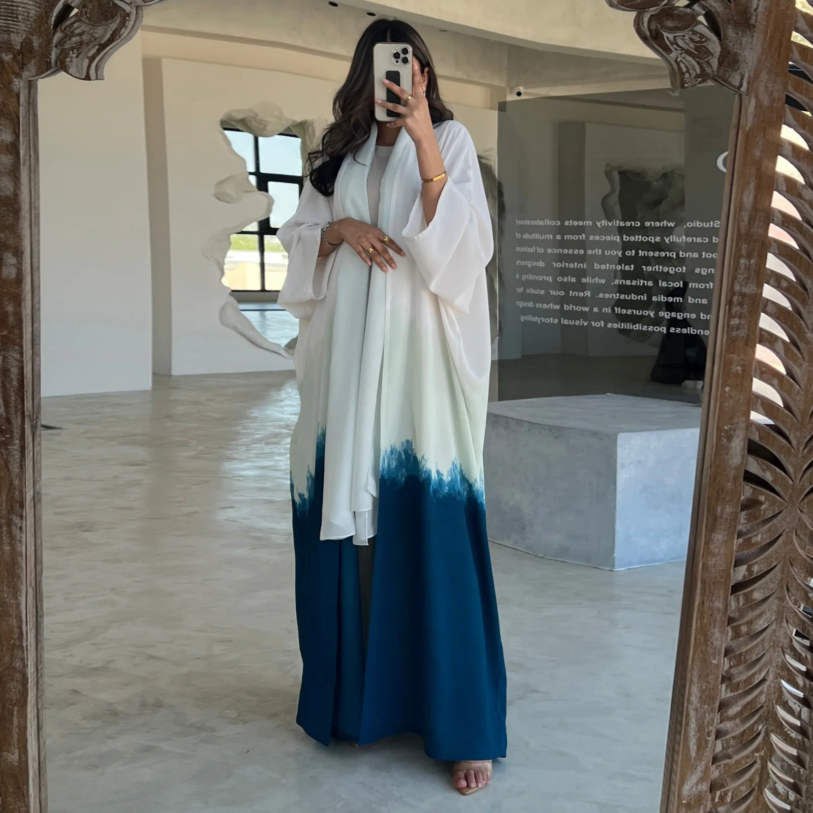 Gradient Women Open Abaya Kaftan Dubai Turkey Muslim Loose Bat Sleeves Islam Robe African Dress Kimono Morocco Clothing Caftan