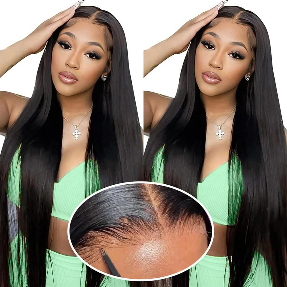 

200 Density Black 4x4 5x5 Straight PreCut Closure Glueless Wig bleached knot Brazilian Virgin Hair For Women HD Transparent Lace