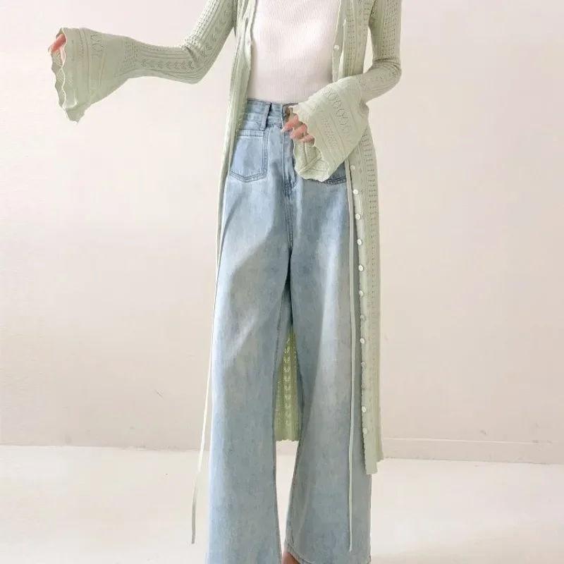 2025 Dunne Lichtgroen V-hals Lace Up Vest Jas Vrouwen Nieuwe Slim Fit Tops Mujer Y2k Lange Mouw Hollow Out tee Shirt Jurk