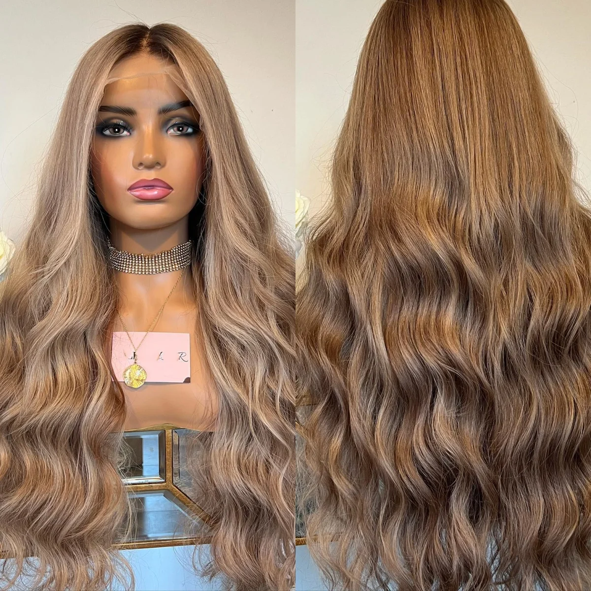 

Honey Brown Wig Ombre White Blonde Long Deep Wave Synthetic Lace Front Wig High Density Wig On Clearance High Temperature Fiber