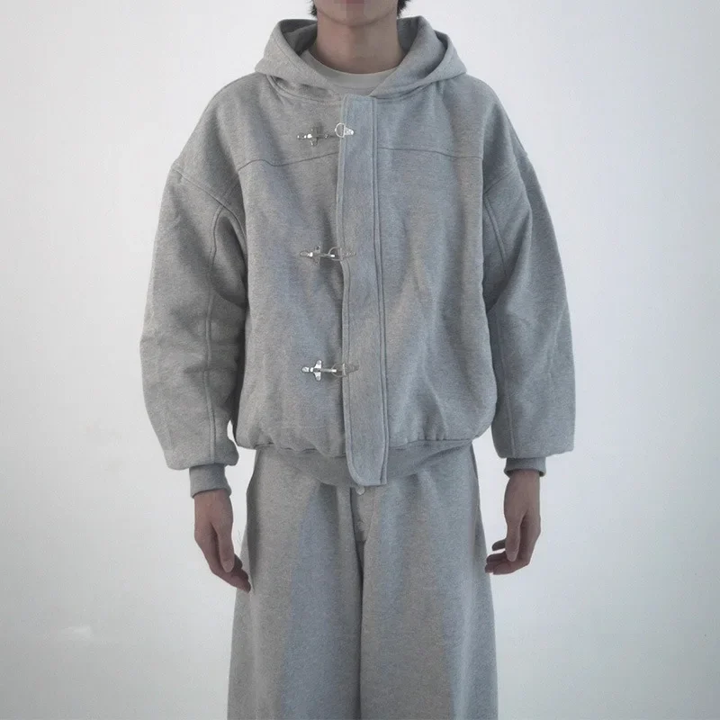 Y2K Gothic Men Women's Long-Sleeve Coats Autumn Streetwear Hip Hop Casual Solid Oversized Loose Fit Toggle Buckle Sweatshirt