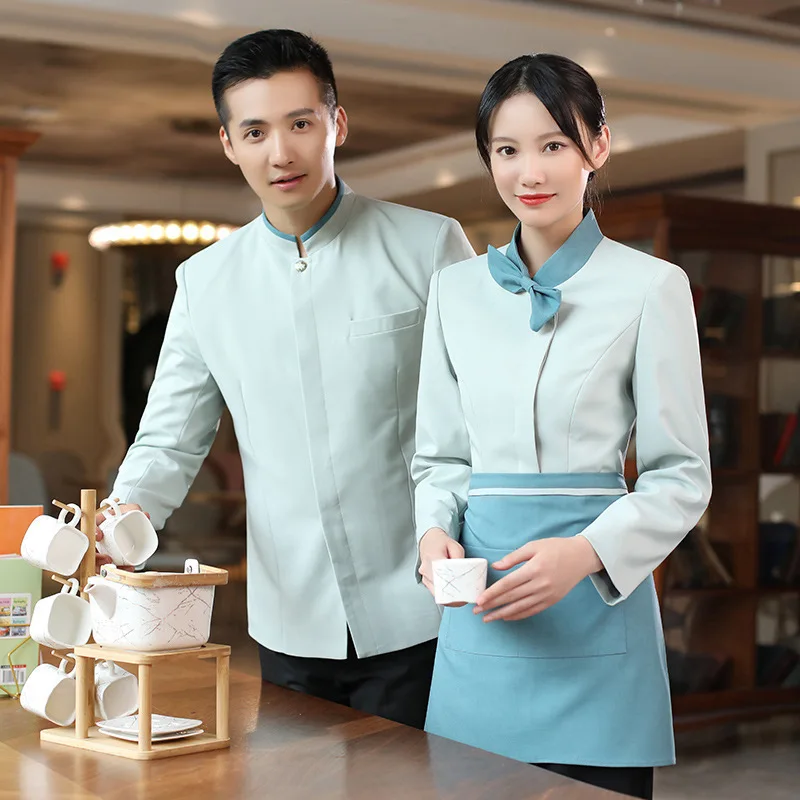 鍋レストランウェイター作業服トップケータリング茶室ホテルレストラン食品配達スタッフ秋冬長袖 Wor